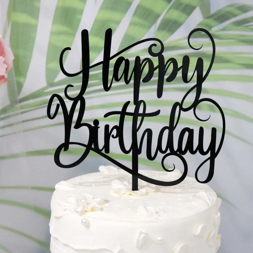 Black Mirror acrylic Happy Birthday Cake Topper,for Anniversary/Birthday/Bridal Shower，Party Decoration Supplies