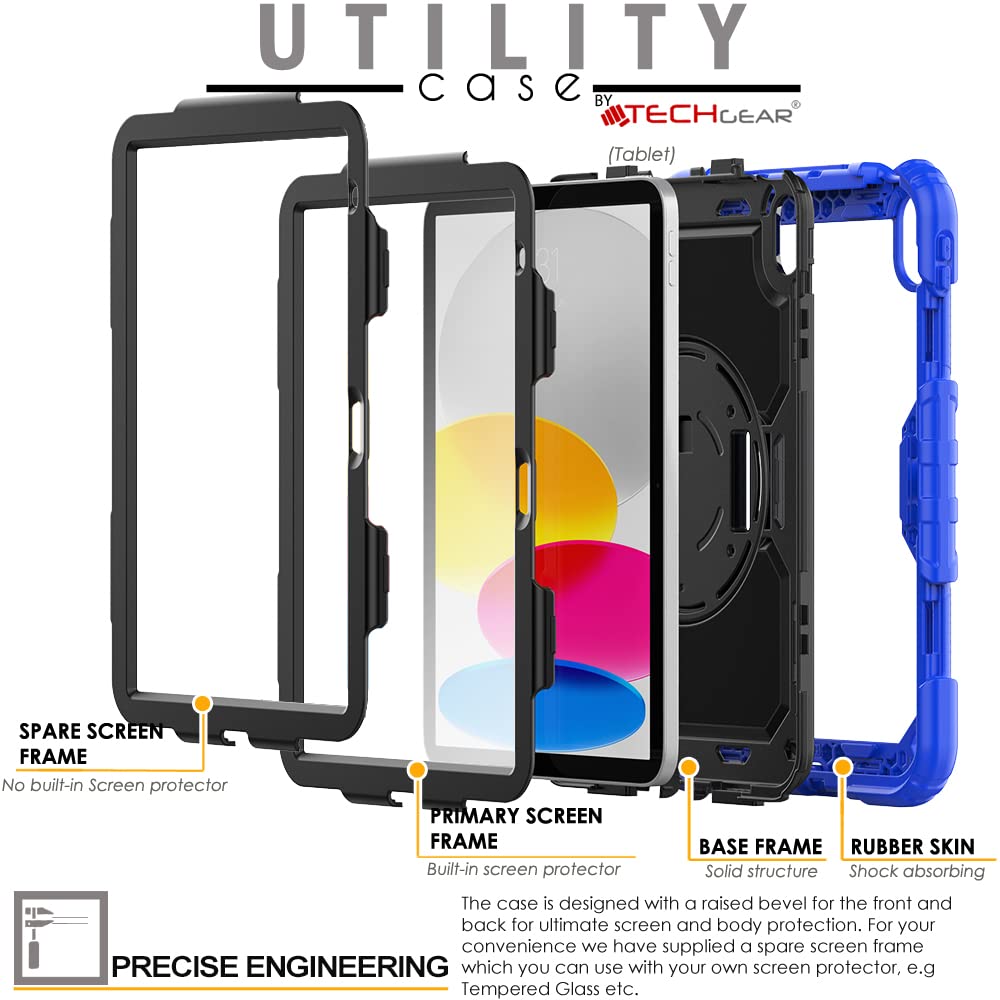 TECHGEAR UTILITY Custodia Compatibile con iPad Mini 6 2021 Custodia Antiurto Resistente supporto integrato girevole a 360 gradi, cinturino a mano e tracolla attaccabile - Nero