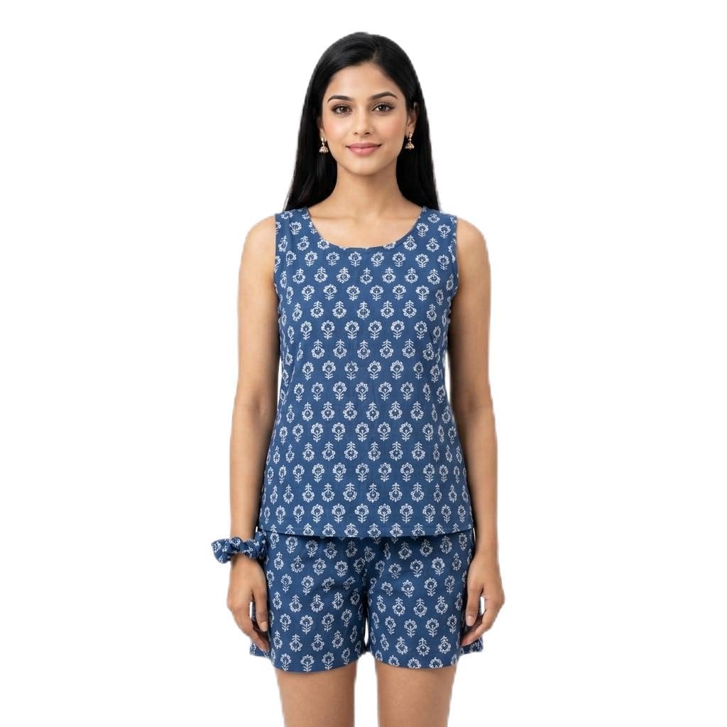 weedesi Women's Pure Cotton Printed Co-Ord Set, Sleeveless Top & Shorts, Soft Lounge Wear, Summer Casual Night Suit, Pack of 1-picture-27