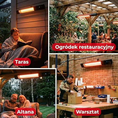 Climative Promiennik podczerwieni ciepła 9 poziomów pilot 2,5kW timer RAY IR tarasowy