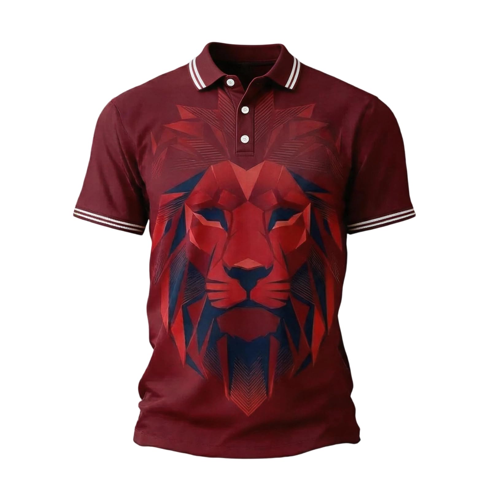 XOLTOAN Men’s England Football Shirt 2026 with Lion Print Collared Short Sleeve Polo Shirt for Supporters of Football Casual National Flag Print Button Down Collar Top Outdoor Sports Shirts 2#Wine L — image 1