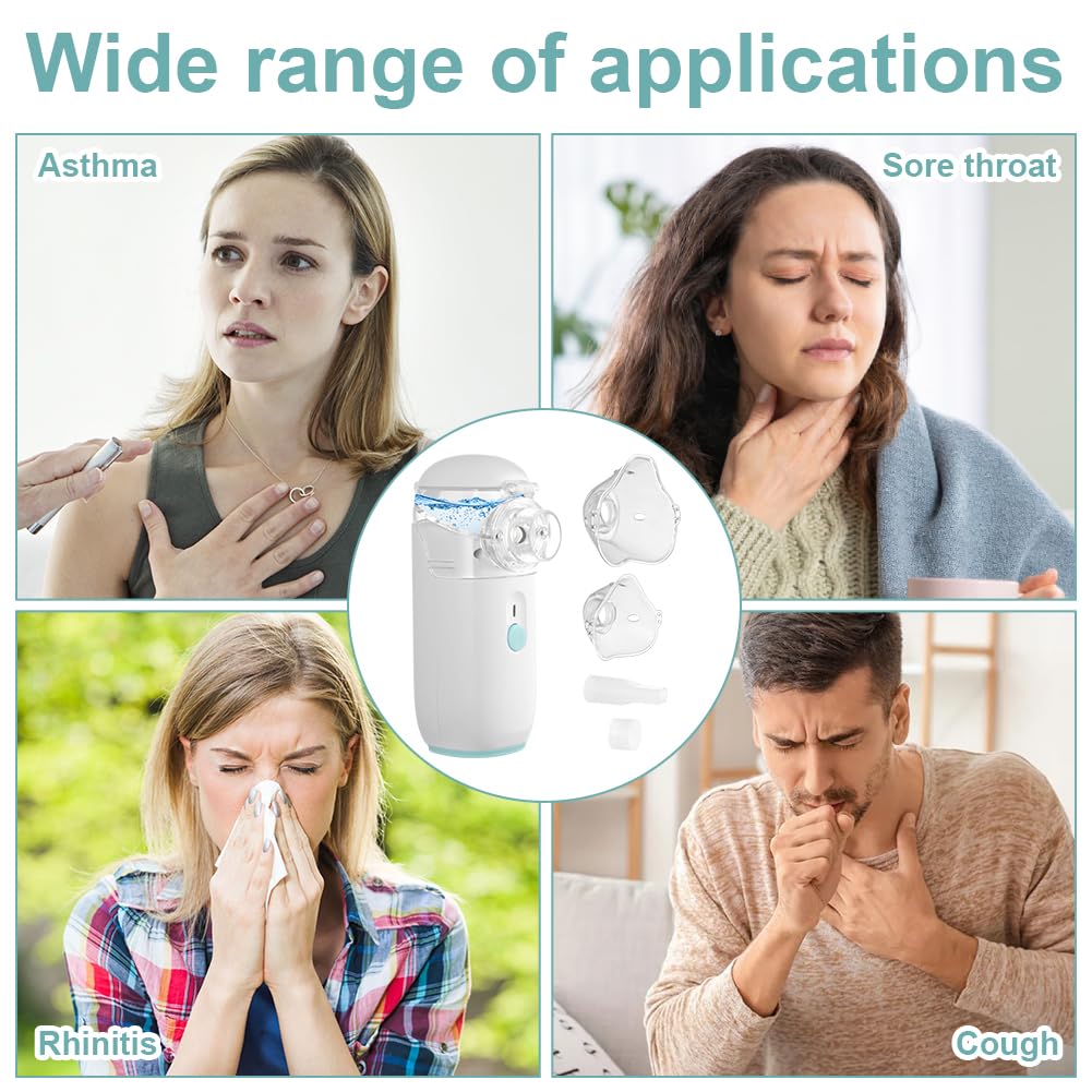 Nebulisateur pour Adultes, Nebulisateur Portable Rechargeable pour Adultes et Enfants, Inhalateur Silencieux pour Enfants avec 2 Masques et Embout Buccal, pour Usage Domestique et en Voyage