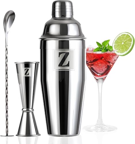 Miniatura 30 de Set de coctelera de 24 oz con escala mínima de 1/8 oz, Jigger de 1 oz y 2 oz - Set de coctelera Martini con monograma inicial - Set de coctelera de