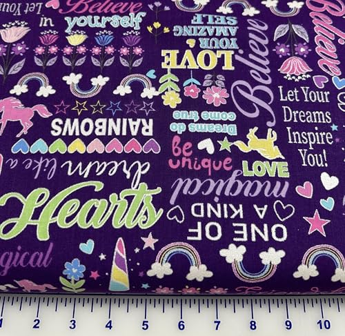 Cotton Fabric Magical Words Unicorn Purple 9804P-66 Cotton Fabric by The Yard