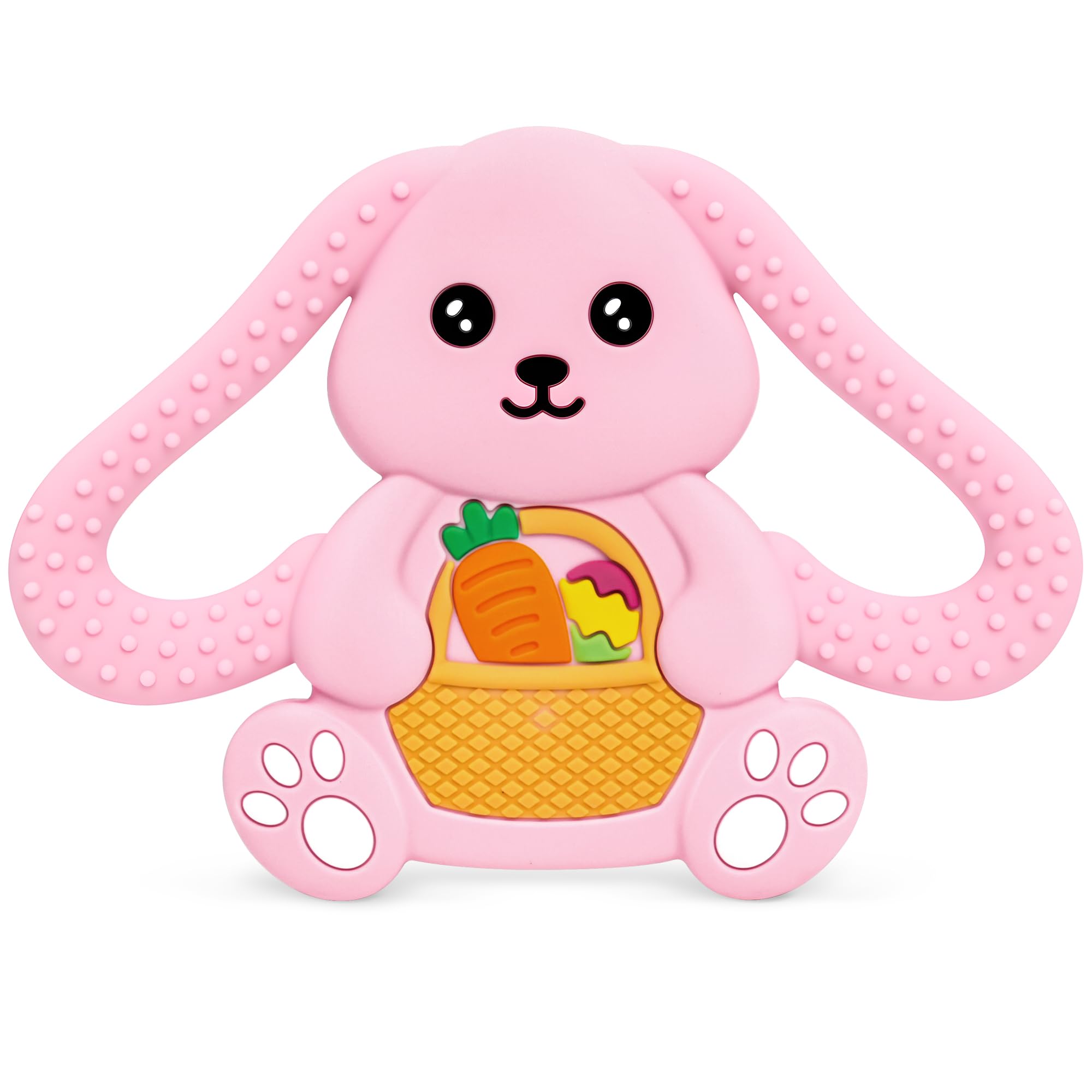 Easter Basket Stuffers Baby Teething Toys, Bunny Silicone Teething Toy for Babies 0 3 6 9 12 18 Months, Easter Basket Stuffer Essential, Baby Rabbit Carrots Teether for Baby & Toddler First Gifts