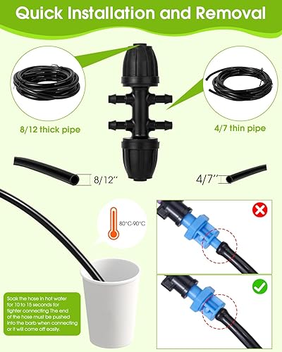 Miniatura 5 de Sistema automático de aspersor de césped con kit de tubos de 32.8 pies, 812 pulgadas + 16.4 pies, 47 pulgadas, rociador de jardín giratorio para