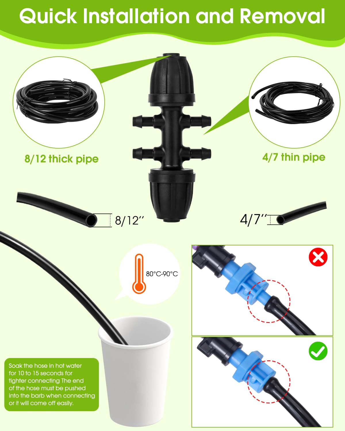 Sistema di irrigazione automatico per prato con kit di tubi da 1,2 m, 2,3 m, 1,2 m, 1,7 cm, irrigatore rotante da giardino per irrigazione a goccia, irrigazione di piante, cura del cortile e del prato