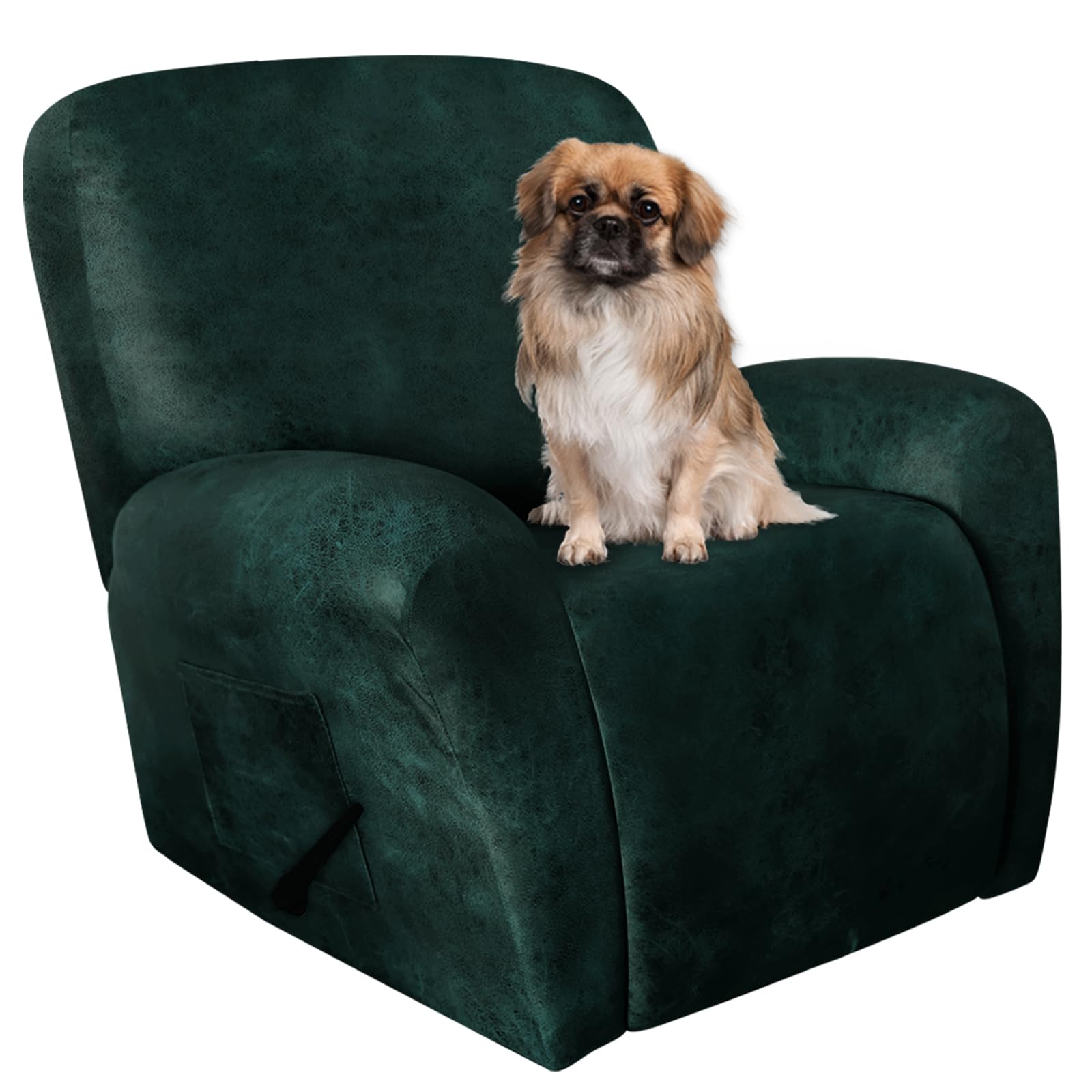 Leather Like Recliner Chair Covers Heavy Duty, 4 Pieces Lazy Boy Recliner Cover for Recliner Chair, Leather Cover for Recliner slipcovers Washable for Pets (Dark Green)