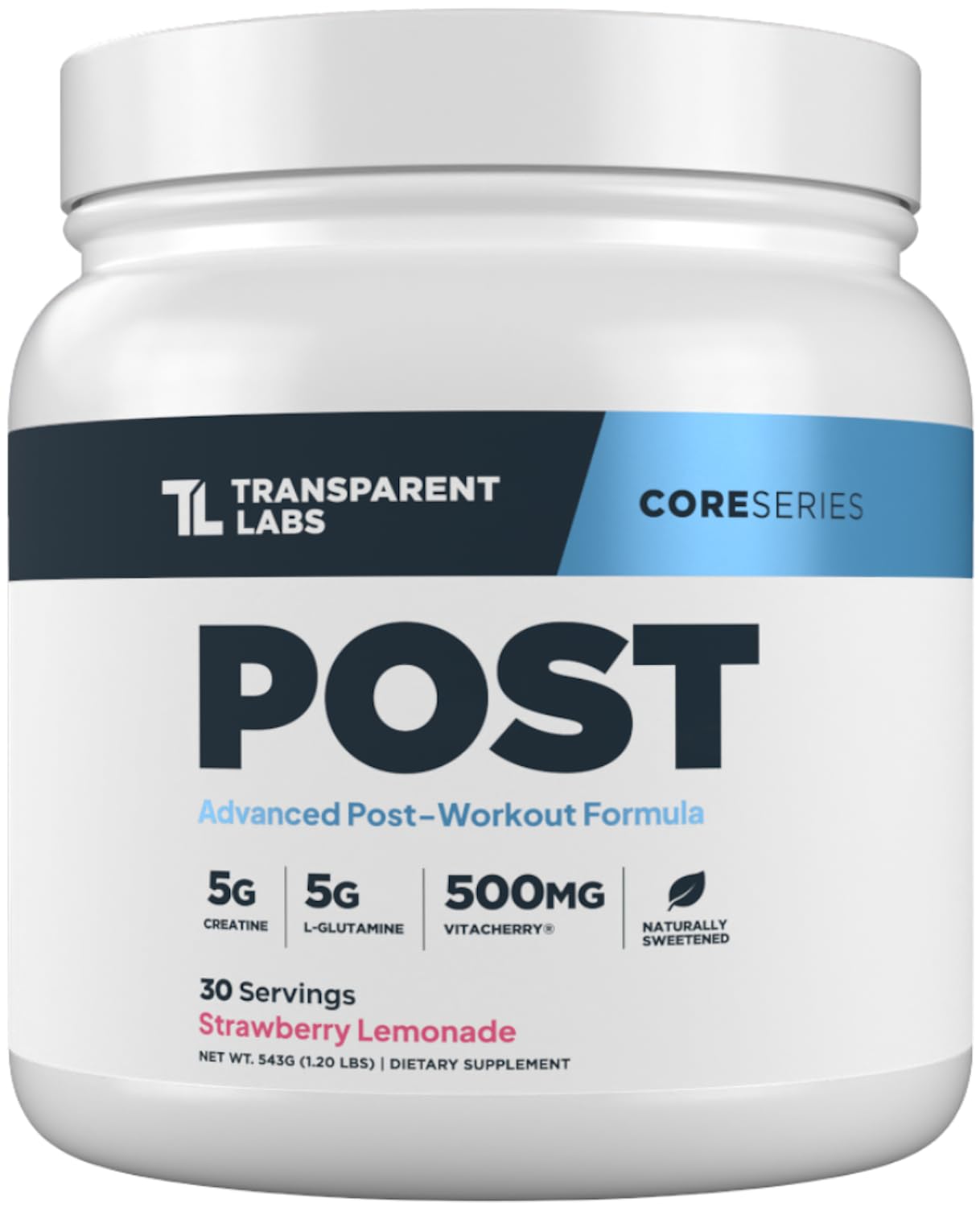 Transparent LabsPost - Post-Workout Recovery Muscle Builder with L-Glutamine, Beta-Alanine and BetaPure Betaine Anhydrous for Muscle Recovery and Muscle Building - 30 Servings, Strawberry Lemonade