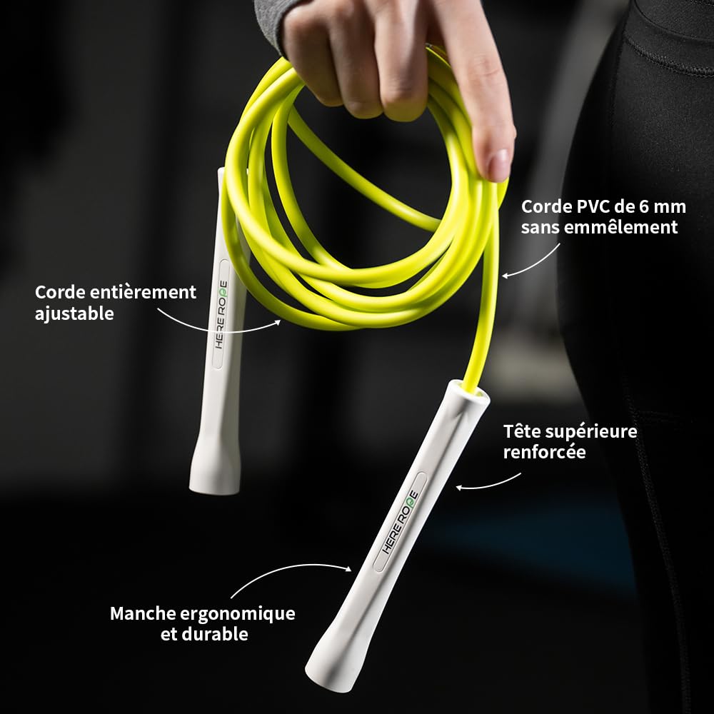 Hererope Skakanka z PCW 6 mm dla mężczyzn i kobiet, fitness, prędkość, triki, trening cardio, 3,1 m, skakanka z nietłukącymi się uchwytami i linką bez węzłów