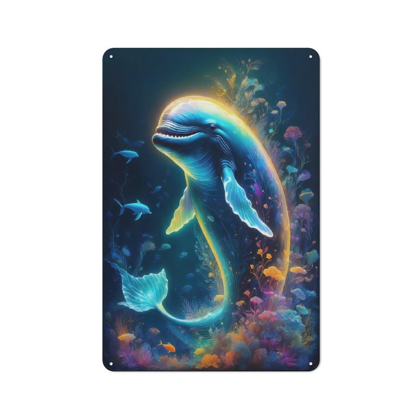 Junmoney Magic Realism Whale Rustic Metal Plaque 30X20cm For Dining Room Or Kitchen, A Housewarming Gift For Dining Room Decor Fans