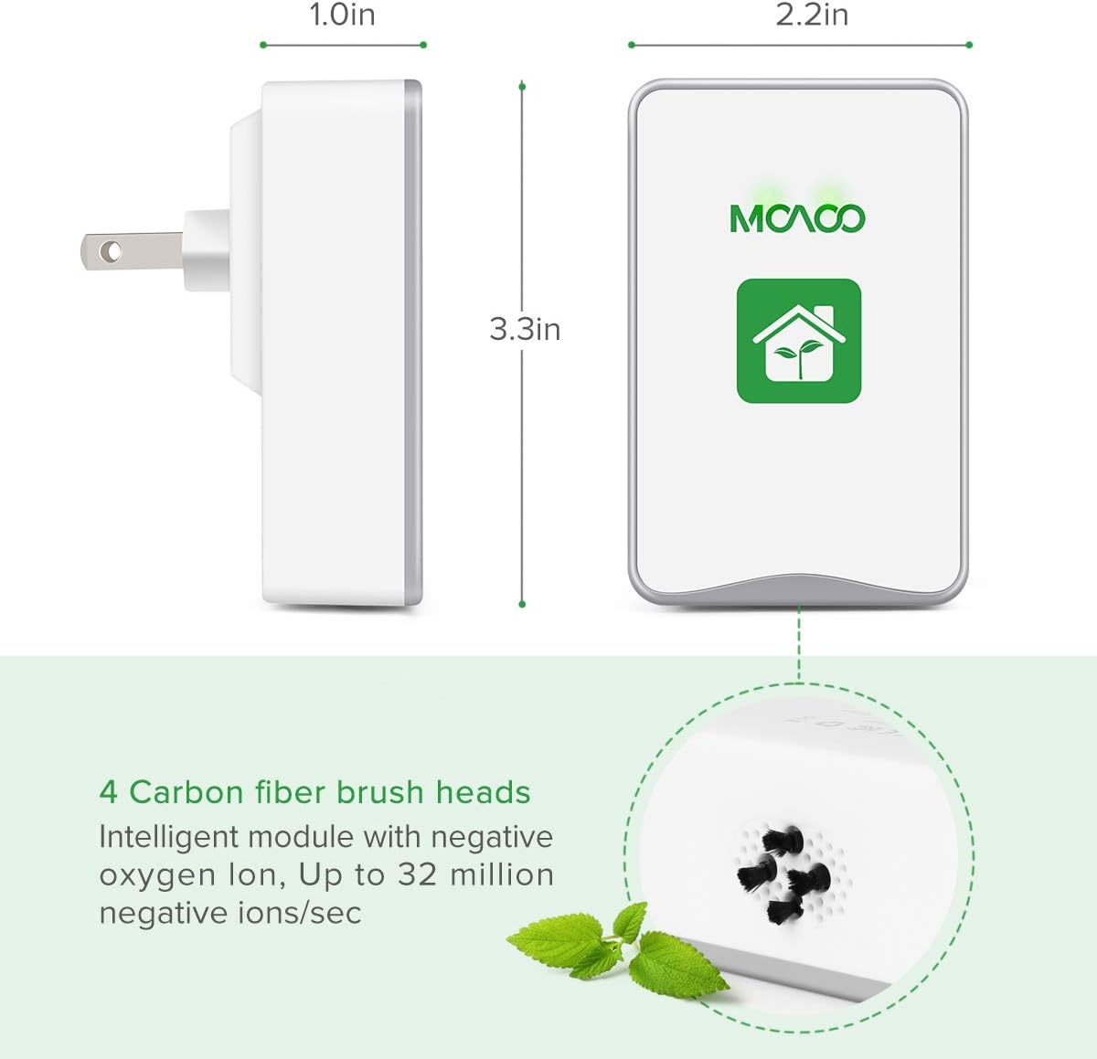 MOAOO Plug-in Air Purifier, Air Purifiers for Home, Air Cleaner for Smoke Pet Smell Odor, Mini Portable Ionizer Air Purifier for House Bedroom Office