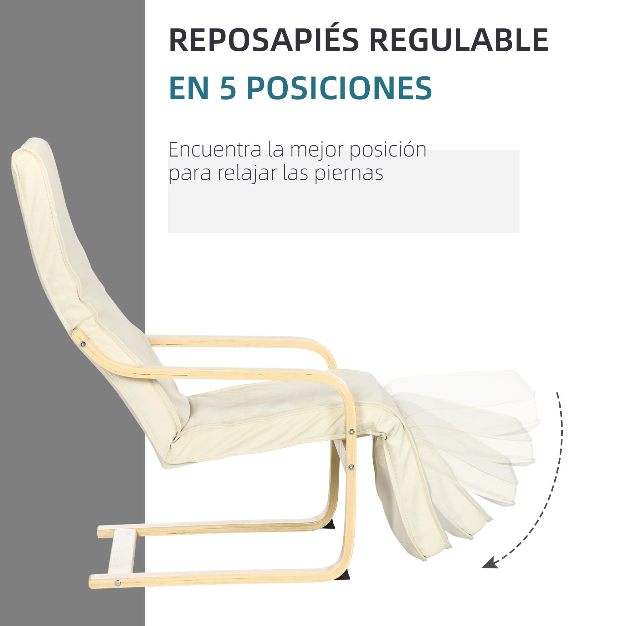 HOMCOM Sillón de Salón con Reposapiés Ajustable, Butaca de Salón Tapizada en Lino Sintético con Marco de Madera, Sillón de Relax para Dormitorio, Oficina, Estudio, 66,5x94x100 cm, Crema