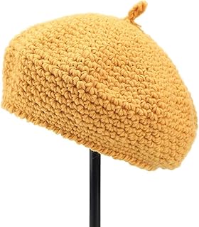 WYR Invierno sombrero cálido mujer boina sólido color clásico retro boina otoño artista accesorios de mujer sombrero, amarillo, m Sombreros