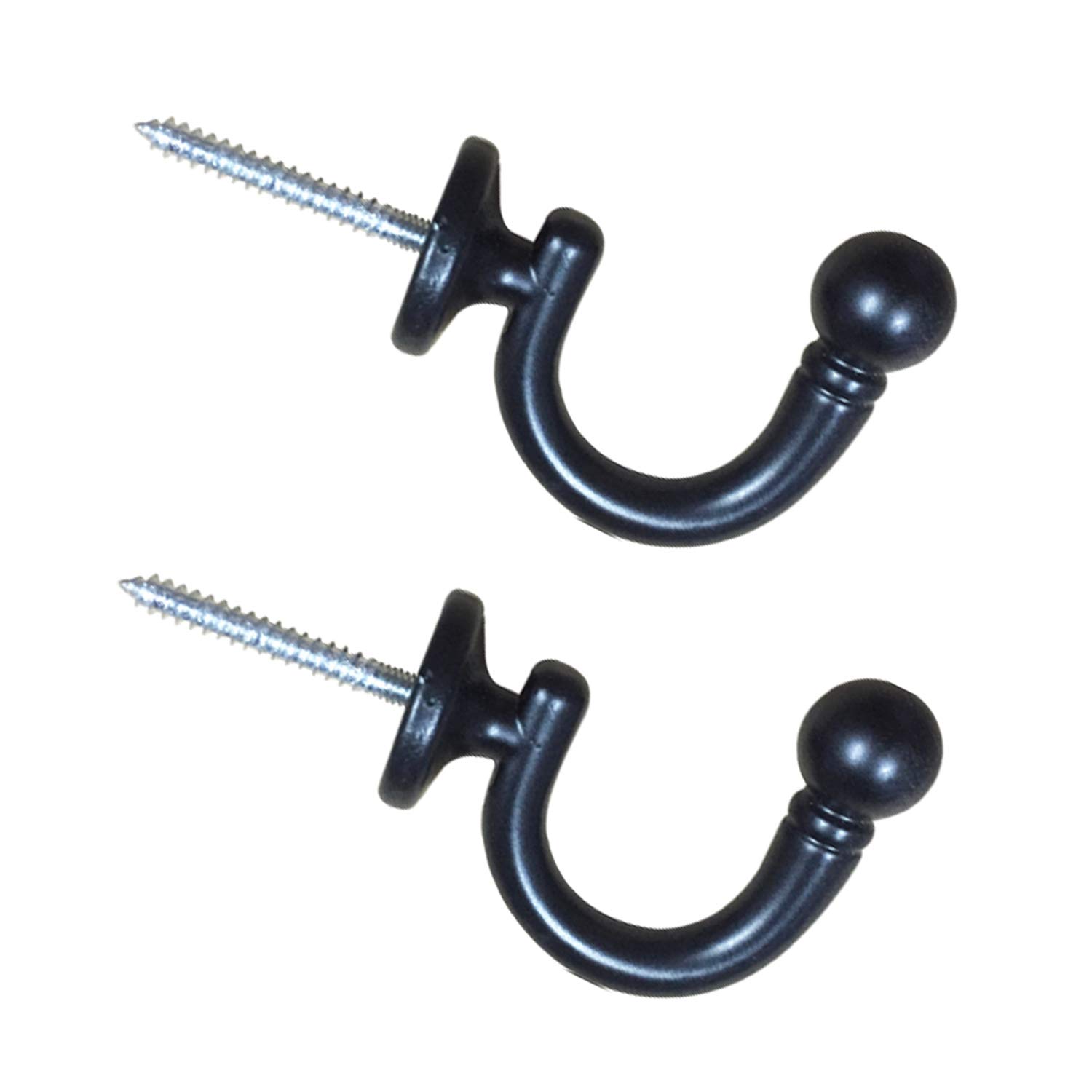 Senglida Black Curtain Holdback Curtain Tiebacks Round Head Curtain Hooks,Wall Mounted Tieback Tassel Holder,Window Drapery Tiebacks Clothes Coat Hat Towel Hanger Holder, Set Of 2，