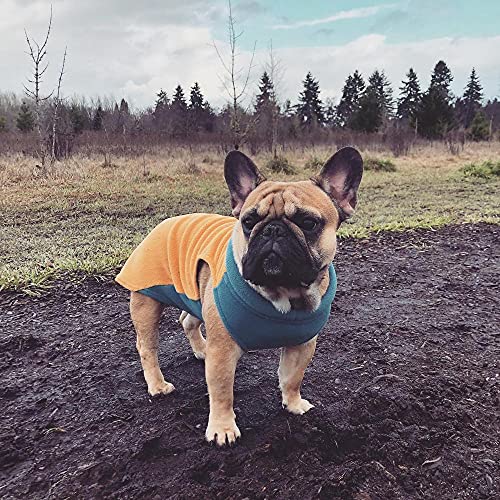 Image of Gooby Half Stretch Fleece Vest Dog Sweater, Honey Mustard, Large | Soft warm fleece; Stretch fleece bottom; Two-tone colors; Back D-ring for short walks
