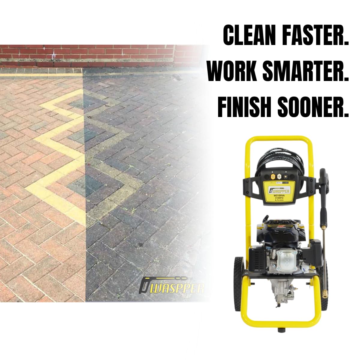 Hidrolimpiadora Gasolina 3100 PSI (213 Bar), Motor Ducar 196cc 4.3HP, Hidrolimpiadora de Alta Presión Portátil para Coches, Patio y Jardín, W3100VA WASPPER