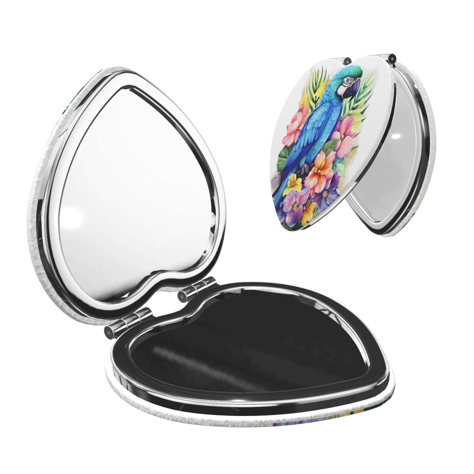 DWVTSLH Blue Parrot in Flowers Compact Mirror for Purse, Double-Sided 2X/1X Magnifying Mirror for Women Men, Travel Makeup Mirror for Handbag, Handheld Vanity Mirror for Gift
