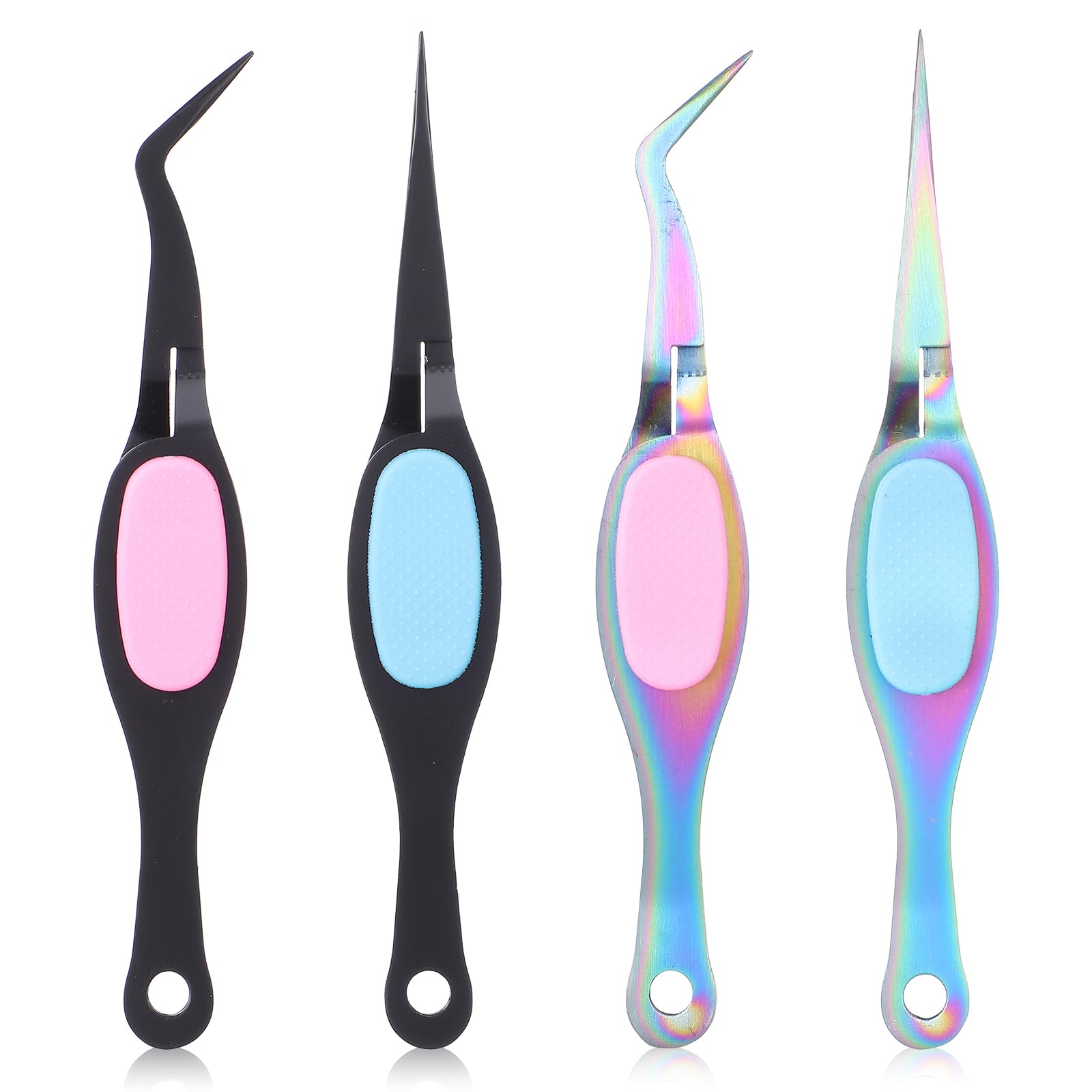 Matwsec 4 Pcs Reverse Tweezers for Crafting, Precision Craft Tweezers with Soft Grip, Stainless Steel Curved and Straight Tips Crafting Tweezers for DIY Projects, Cake Decorating, Jewelry, Nail Art
