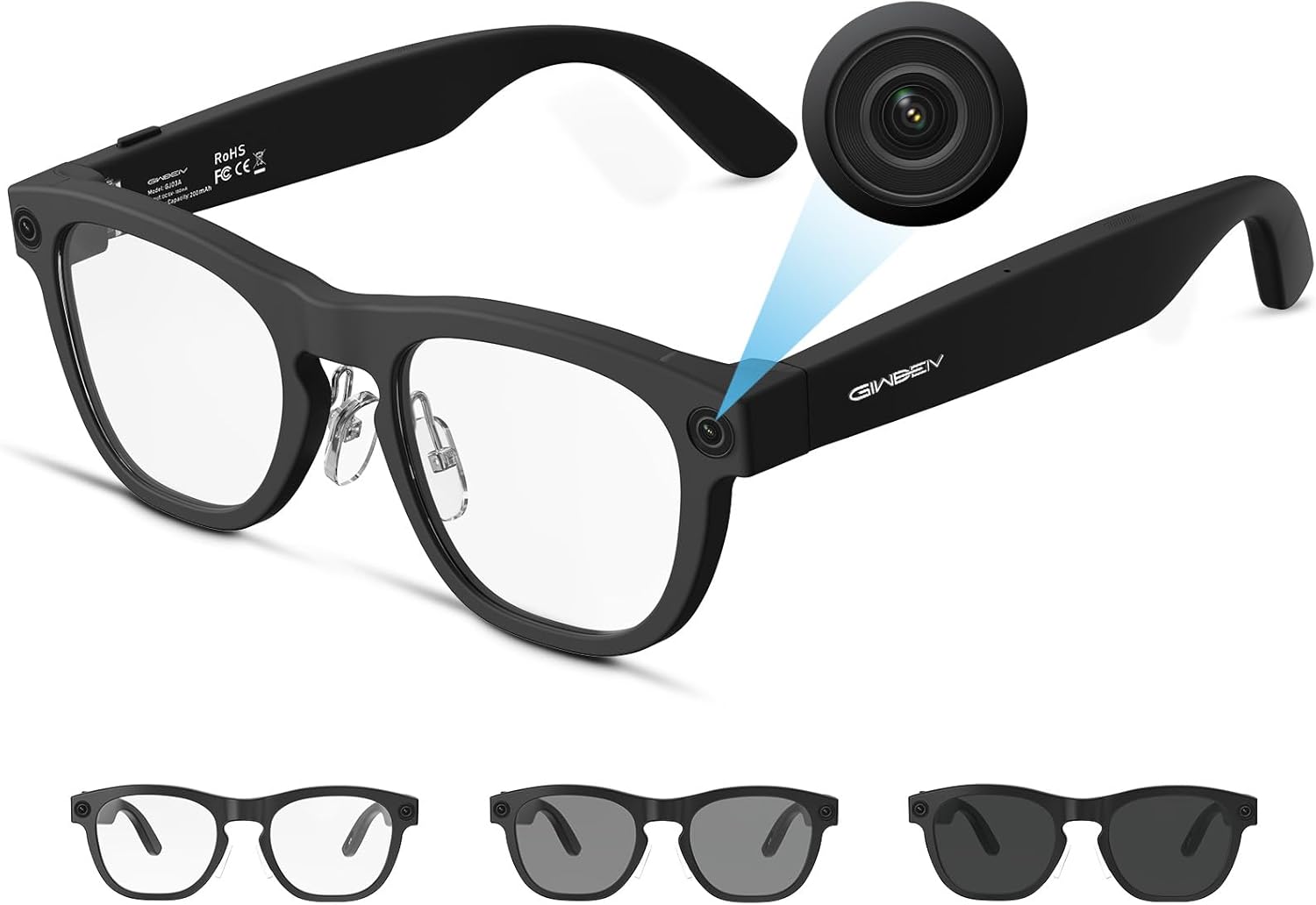 AI Sensible Glasses with Digital camera, 8MP HD Digital camera Glasses, 1080P/2K Video Glasses with Photochromic Lens, Recording Glasses for Males Girls, AI Voice,Translation, Fingers-Free Requires Journey,Assembly,Vlogging
