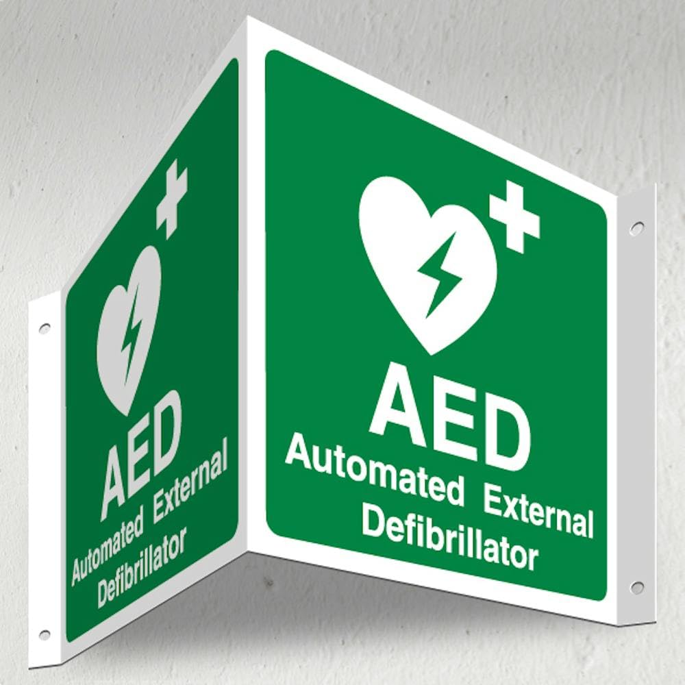 V Safety AED Automated External Defibrillator - 3D Corridor Sign 340 x 150 mm - 3mm Indoor Palboard Safety Sign