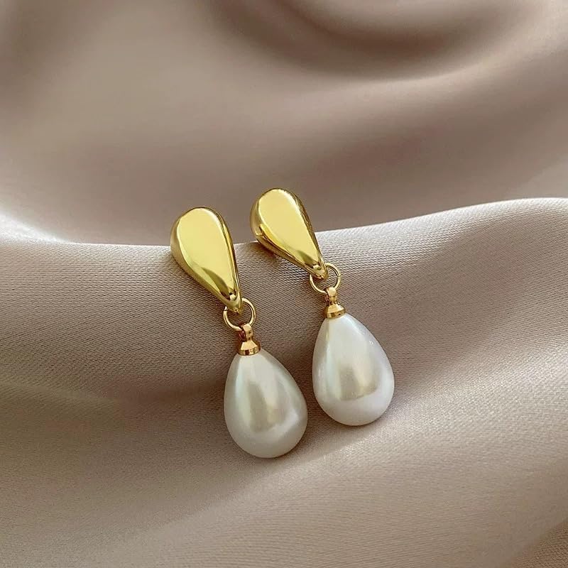 14k Gold Plated Lightweight Pearl Earrings,Trendy Teardrop Hoop Earrings for Women,Pearl Earrings. - Image 5