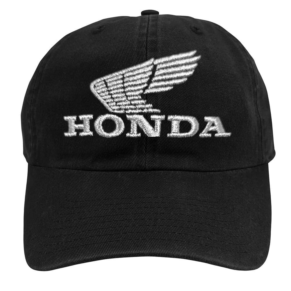 Popfunk Official Honda Grey Retro Wing Logo Dad Hat - The U18 Adjustable Relaxed-Fit Cap - Unisex for Men and Women, Black