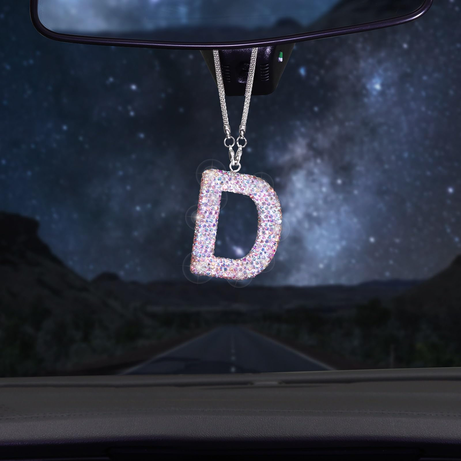 Colorful Bling Rearview Mirror Accessories Diamond Crystal Rhinestone Car Letter Pendant Cute Hanging Car Lucky Ornaments for Women