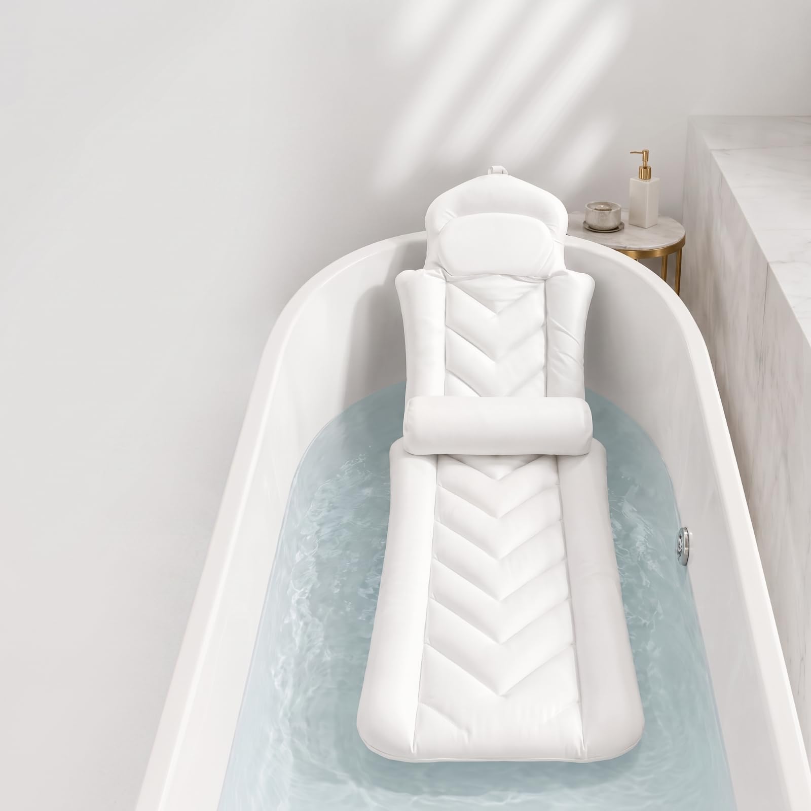 Oreiller Bain Ergonomique Confortable, Blanc Extensible sur Quatre Côtés avec Soutien Lombaire