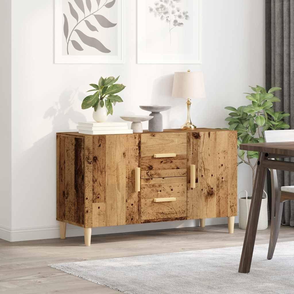 Buffet aspect bois vieilli - 100 x 36 x 60 cm - Avec pieds en métal - Pour salon, salle à manger, couloir, chambre à coucher, cuisine, bureau, espace de rangement et ordre