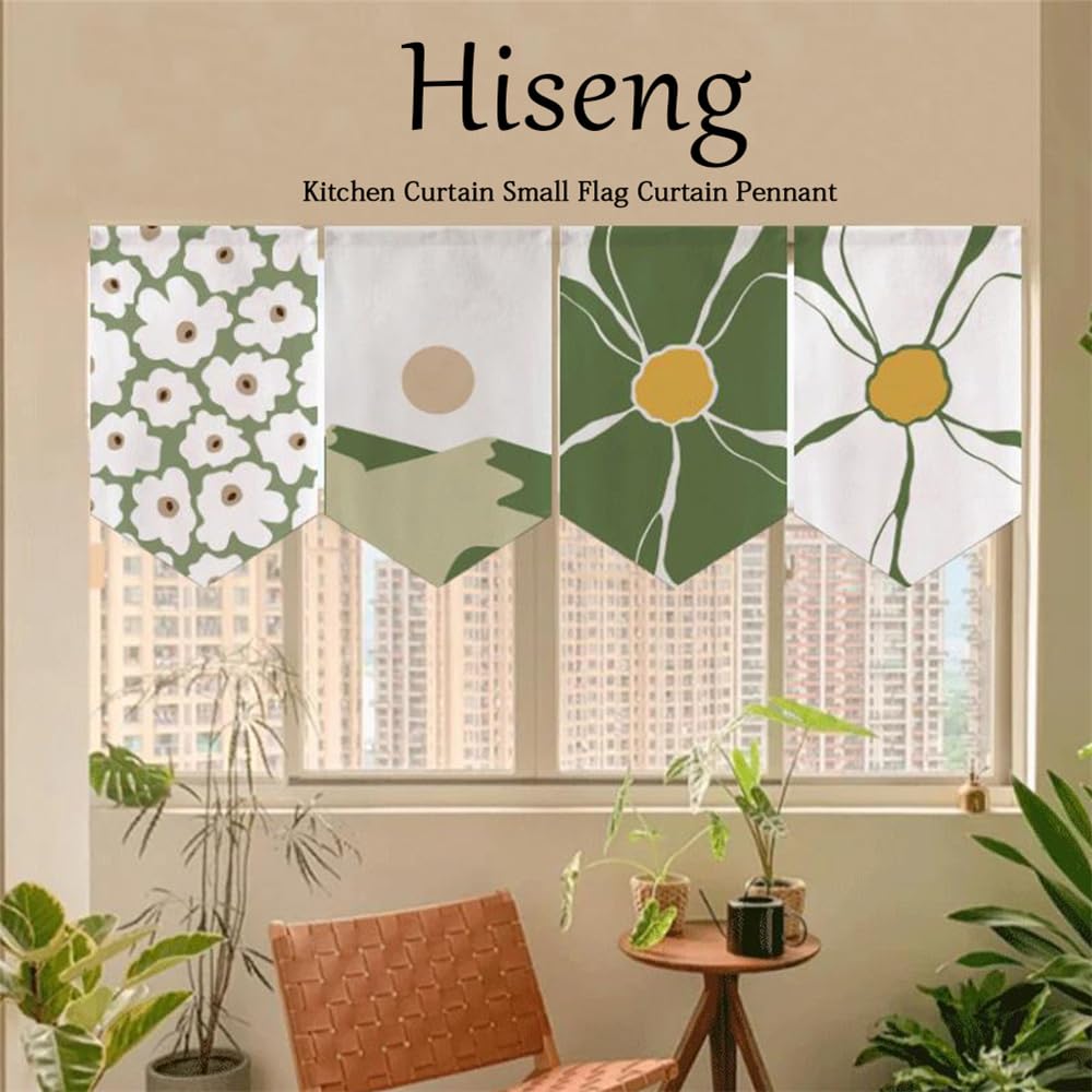 Hiseng Tenda da Porta Stile Cinese, Tenda da Porta Finestra Corta Interna Tende da Cucina per Finestra Tenda da Divisoria per Ristorante Corridoio Decorazione (40x60cm,Calendula