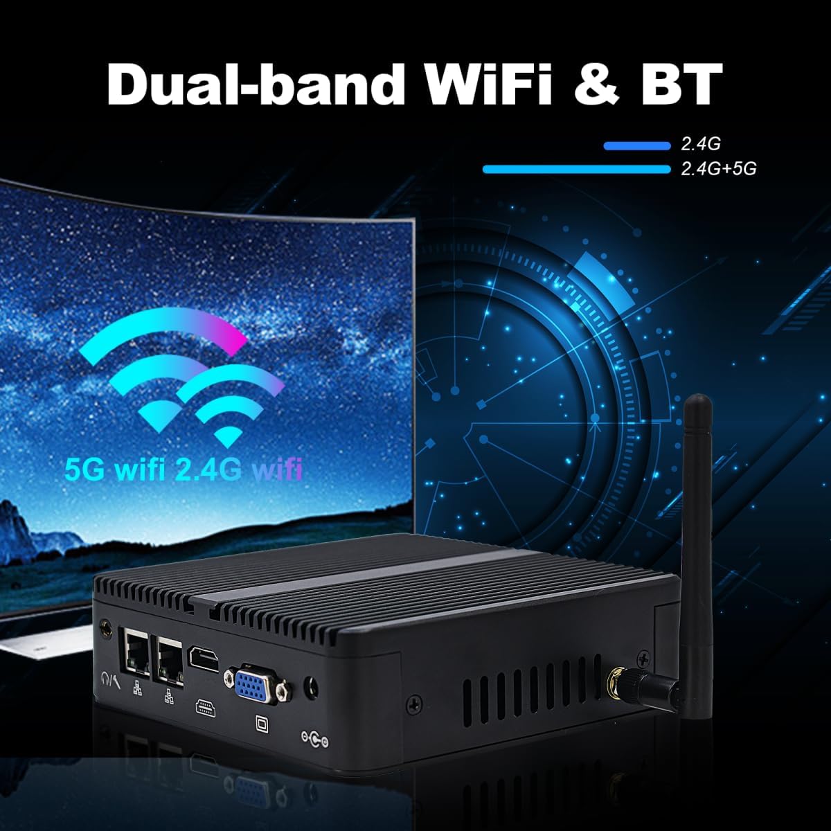 WEIDIAN N100 Fanless Mini PC Industrial Win 11 Pro, 8GB RAM 128GB SSD, 2xCOM RS232, 2xGigabit LAN, 2xDisplays HD VGA Auto Power On Small Desktop PC Computer for Industrial Business Office - Image 4