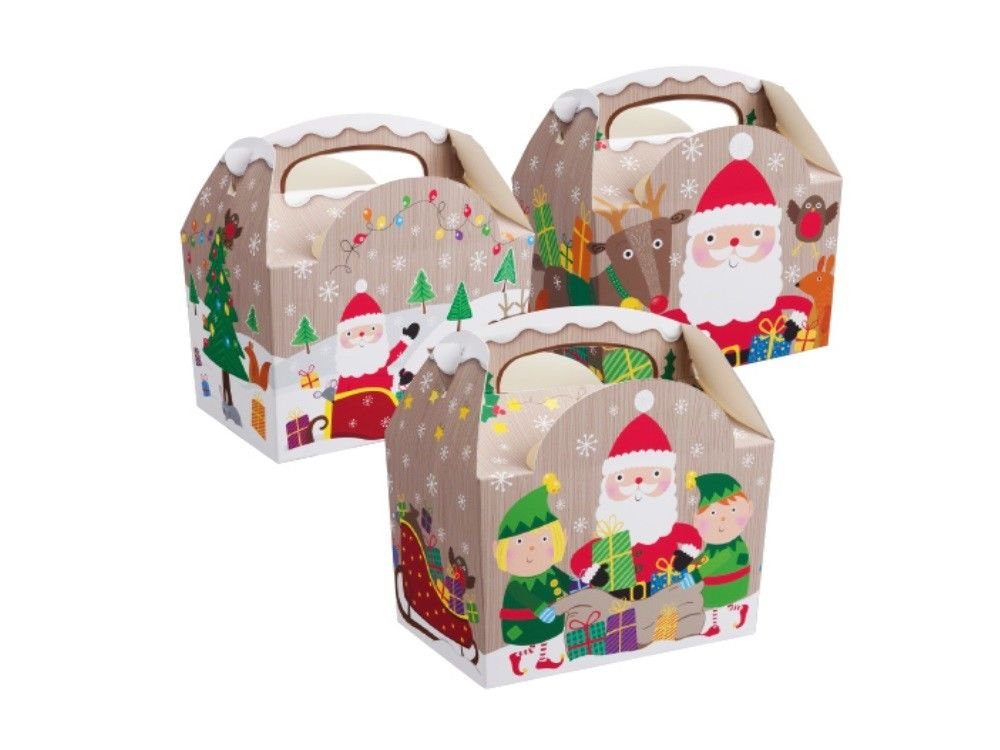 MustBeBonkers 250 x Kids Meal Party Boxes Cardboard Lunch Food Takeaway Box - Choose your Theme (Christmas)