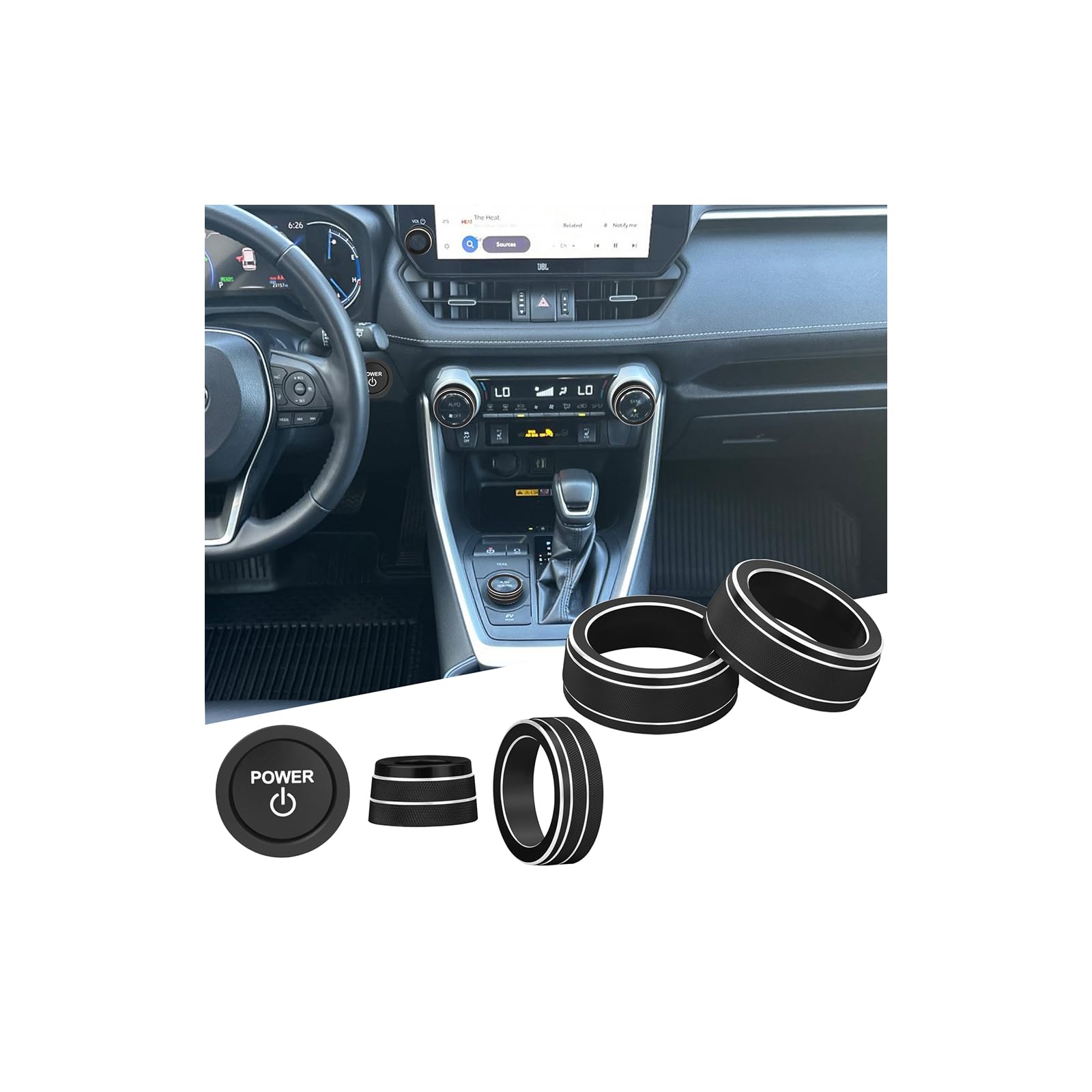 for Toyota RAV4/RAV4 Hybrid 2023 2024 2025 air Conditioning knob Cover, Start Button Cover Decorative Ring, Volume, Aluminum Alloy Decoration (RAV4 Hybrid, Black)