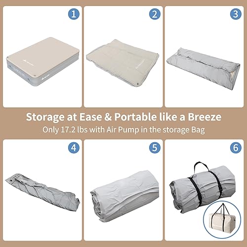 Miniatura 6 de micoe Colchón de aire de espuma viscoelástica para camping, colchón de aire Queen de 16 pulgadas de altura para campamento, inflable de inflado