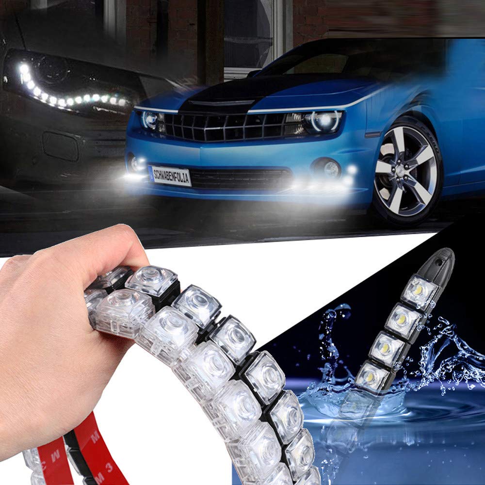 Baceyong 2x luci di marcia diurna, 6/8/9/14/16/18/20 LED luci di marcia diurna DRL per auto antipolvere LED impermeabile flessibile regolazione fendinebbia