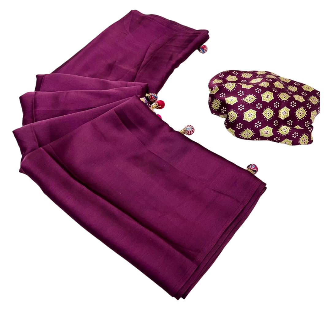 DC ELEMENTS Ajrakh Print Semi Modal Saree for Women Printed Traditional Ethnic Sari with Unstitched Blouse Piece (Wine)