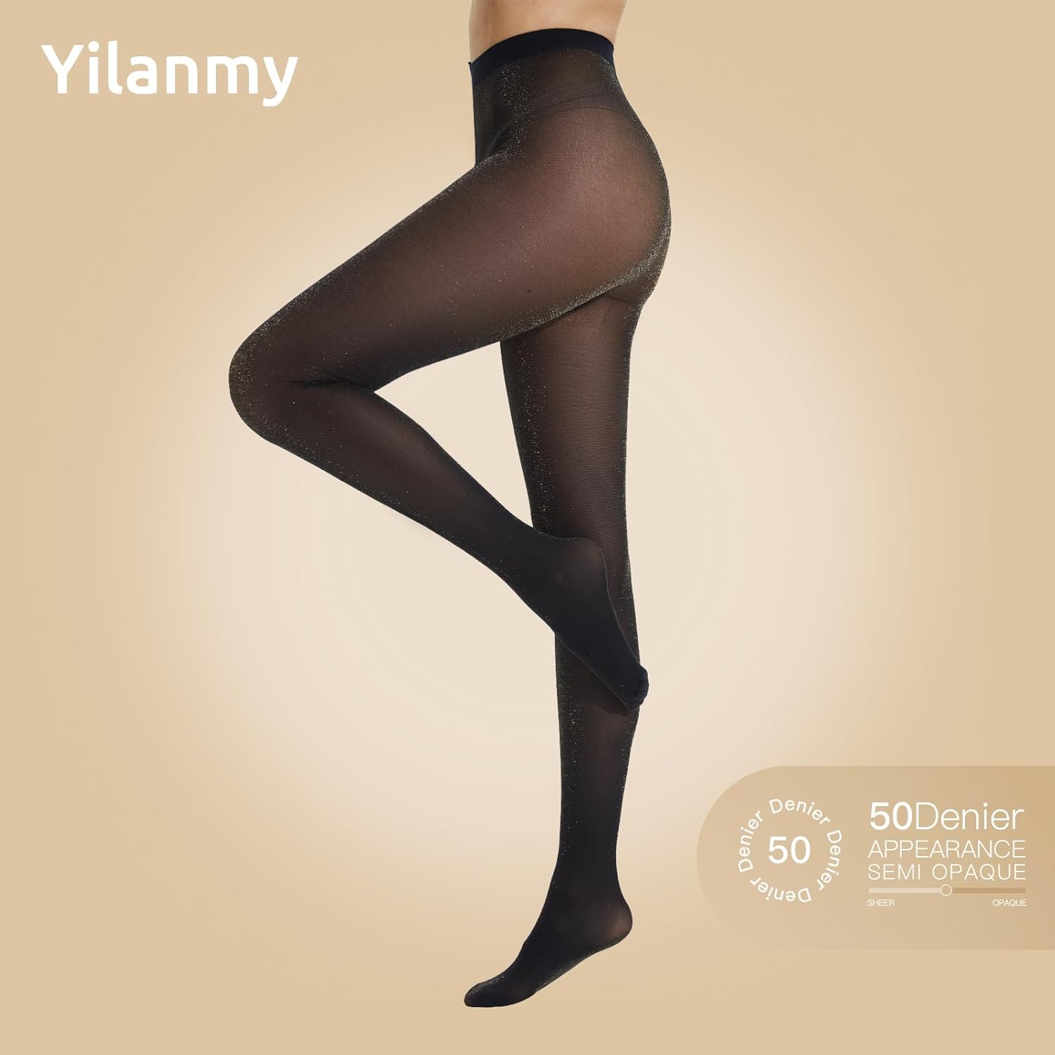 Yilanmy Sparkly Tights for Women Lurex Metallic Shimmer Tights, 50D High Waist Glitter Pantyhose 2 Pairs - Image 3
