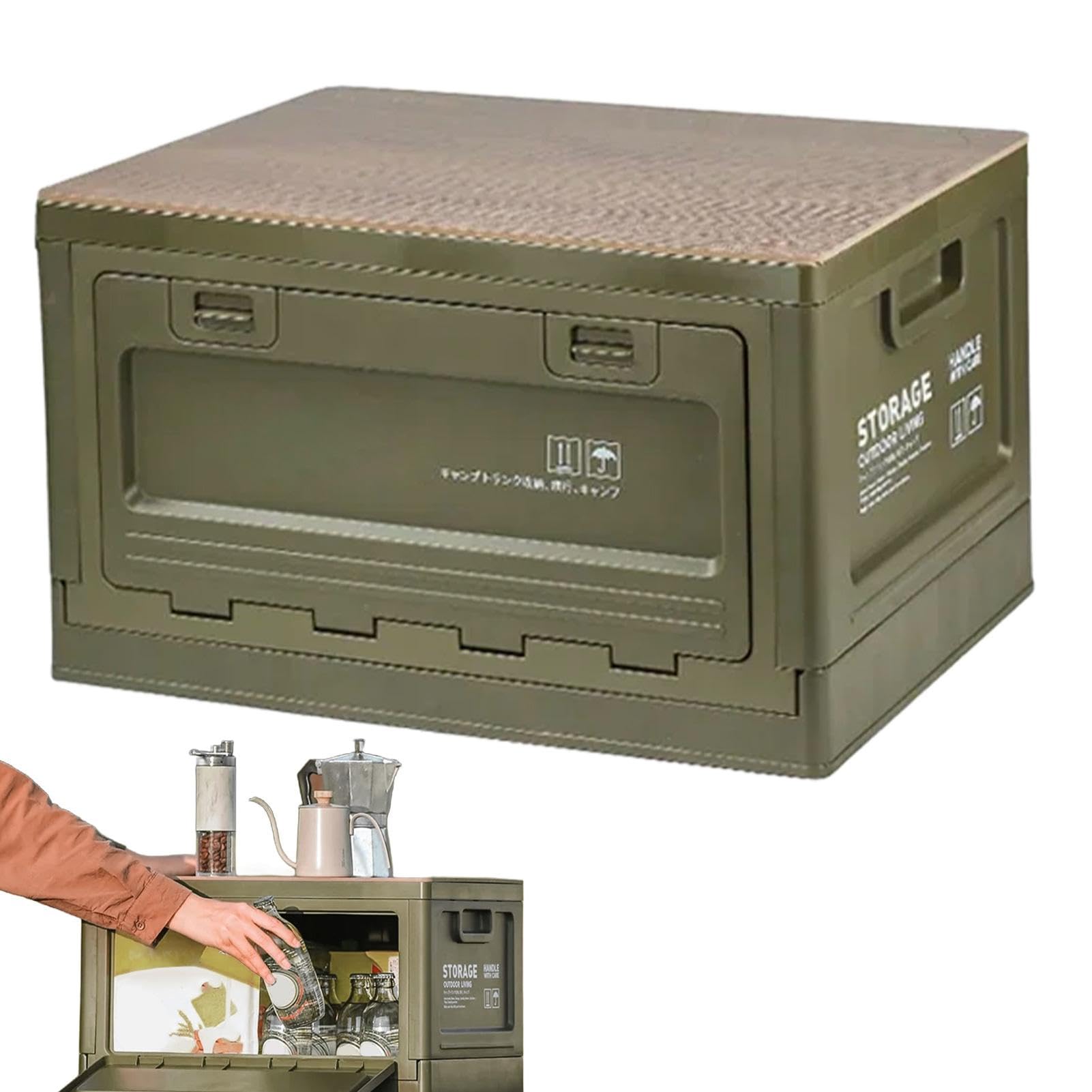 Bac de rangement pliable 50L avec couvercle en bois pour maison