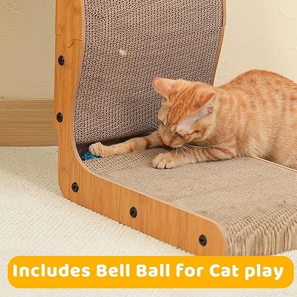 Happy & Polly L Shape Cat Scratcher - 25.8 Inch Vertical Cat Scratching Board with Ball Toy for Indoor Cats - Cardboard Cat Scratch Pad Protecting Furniture by Happy & Polly - Image 3