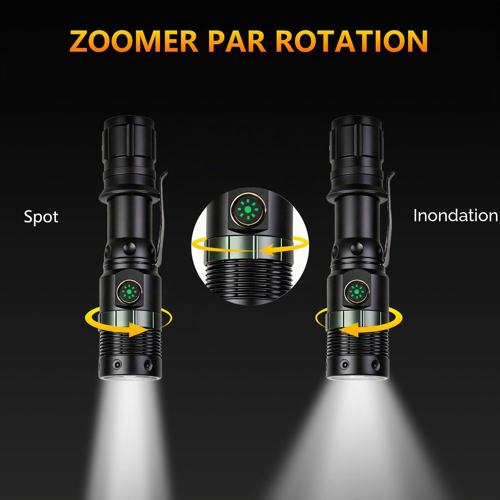 UltraFire Lot de 2 lampes de poche LED rechargeables, 500 lumens, signal zoomable, 3 modes, USB-C, pour contrôle de la circulation, aéroport, camping, urgence, UF-303X