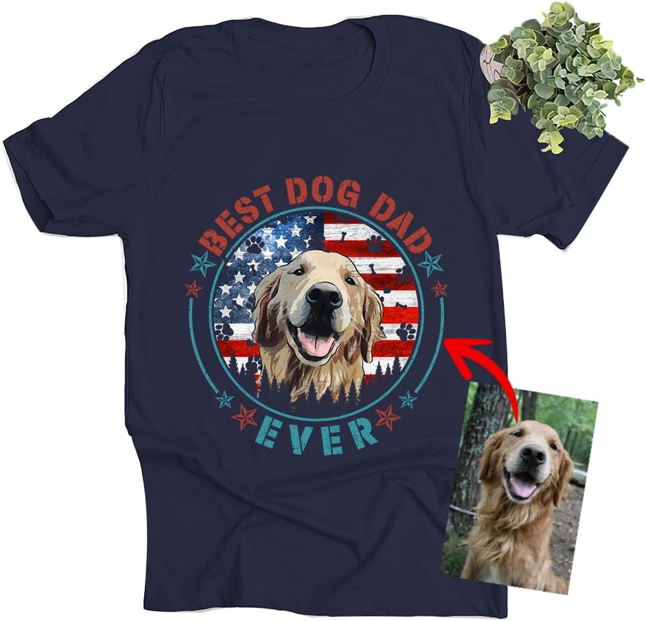 Pawarts Best Dog Dad Ever with America Flag Personalized Dog Shirts - Dog Dad Tshirts for Men Father Day Dog Dad Shirt