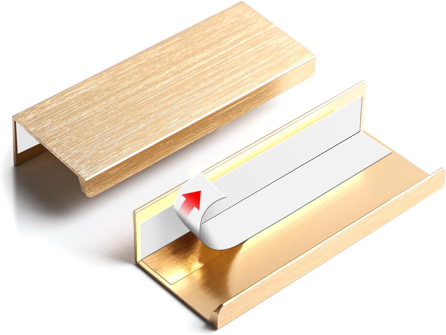BaiNong 5 Pack 3 inch self Adhesive Cabinet pulls Stick on Handles Gold Adhesive Cabinet Handles Finger pulls Drawer Edge pulls Finger pulls for cabinets Concealed Seam Handles Flat