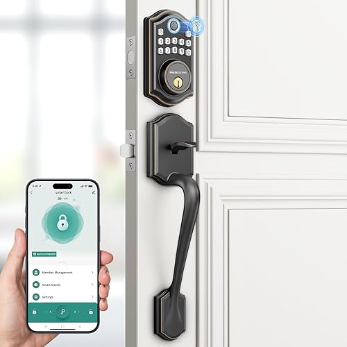 Miniatura 11 de DS10 Pro - Cerradura de puerta de entrada sin llave con juego de manijas, juego de cerraduras inteligentes para puerta delantera, teclado H-Negro