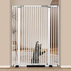 59" Extra Tall Cat Gate 2024 Easy Opening Auto Close Gate for Door Way, 30"-45" Extra Wide Pet Gate with 4" and 7.85" Extension Kits, Pressure Mount Kit Gate, White