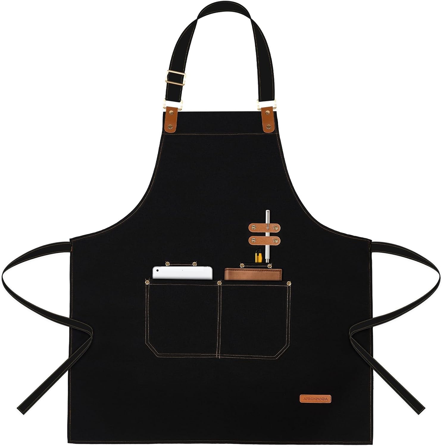 APRONPANDA Chef Apron for Men & Women - Water Repellent with Adjustable Strap, 3 Pockets for Cooking Baking BBQ