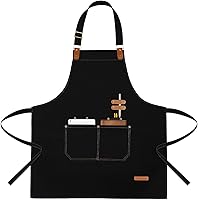 APRONPANDA Chef Apron for Men & Women - Water Repellent with Adjustable Strap, 3 Pockets for Cooking Baking BBQ