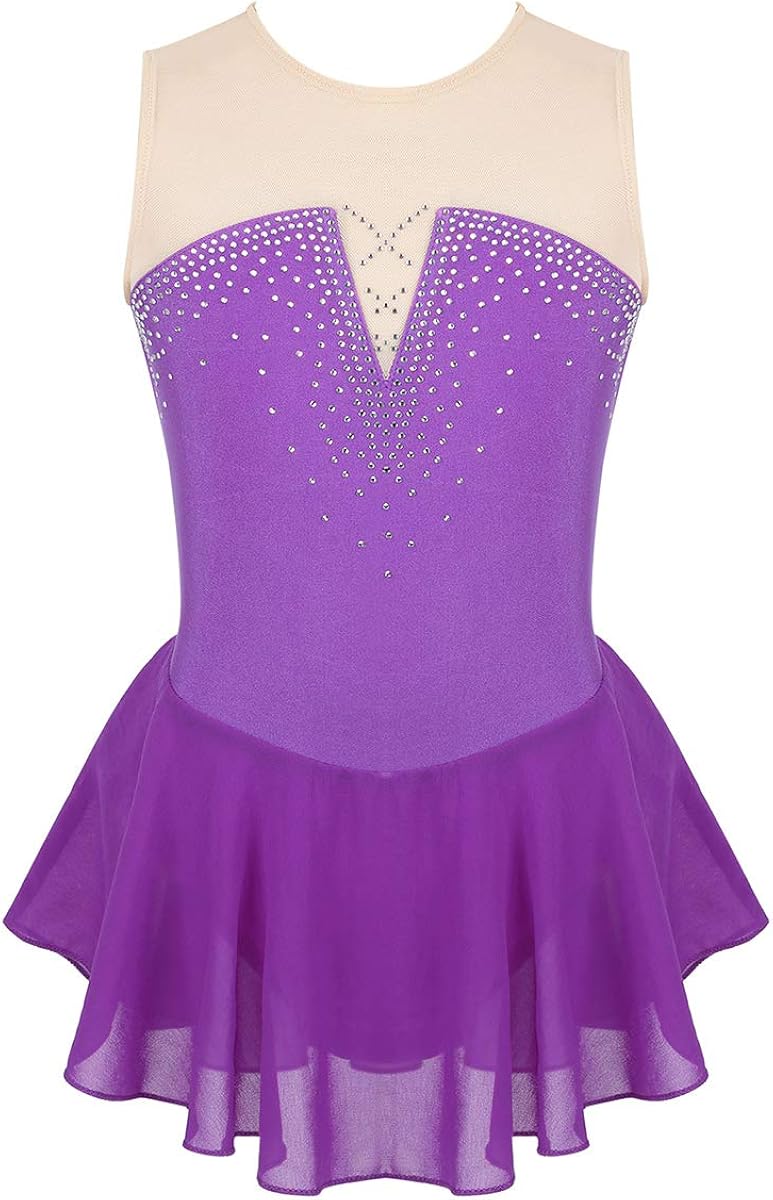 moily Girls Sleeveless Mesh Splice Back Figure Ice Skating Dress Ballet Gymnastics Workout Bodysuit : Clothing, Shoes & Jewelry
