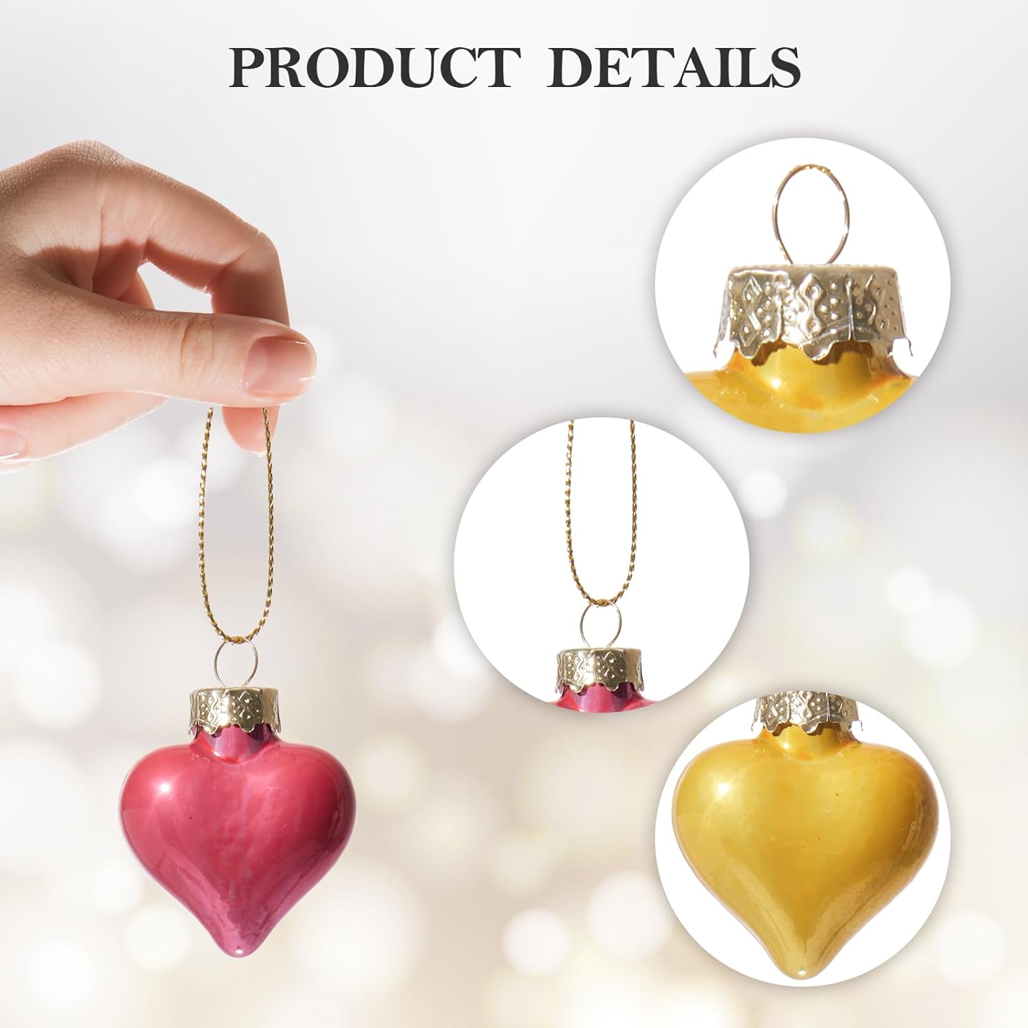 WDS WONDROUS Valentine Heart Ornaments Hanging Set of 12 Multicolor – Wine Red, Blue & Gold Heart-Shaped Ball Holiday Decor, Glass Christmas Tree Ornaments for Wedding Elegant, Valentine’s Day - Image 6
