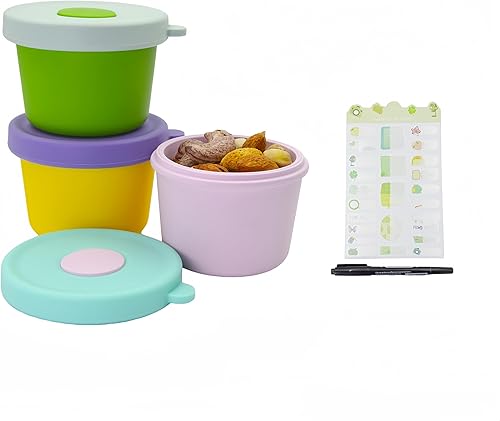 Miniatura 1 de Awilzzoe Recipientes de silicona para almacenamiento de alimentos para bebés (5 onzas, paquete de 3)  Contenedores reutilizables para aperitivos